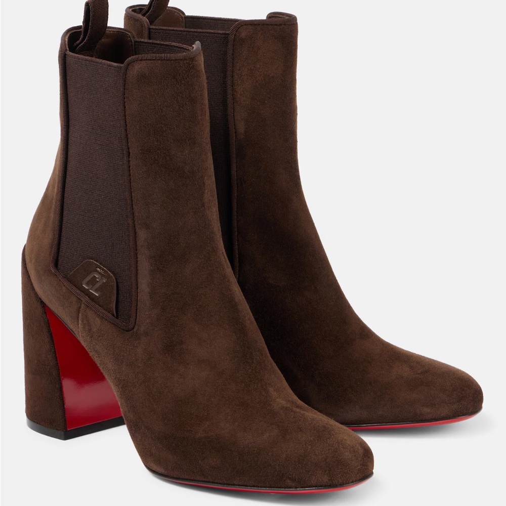 Christian Louboutin turelastic brown cosme suede ankle boot 85mm sz 39.5